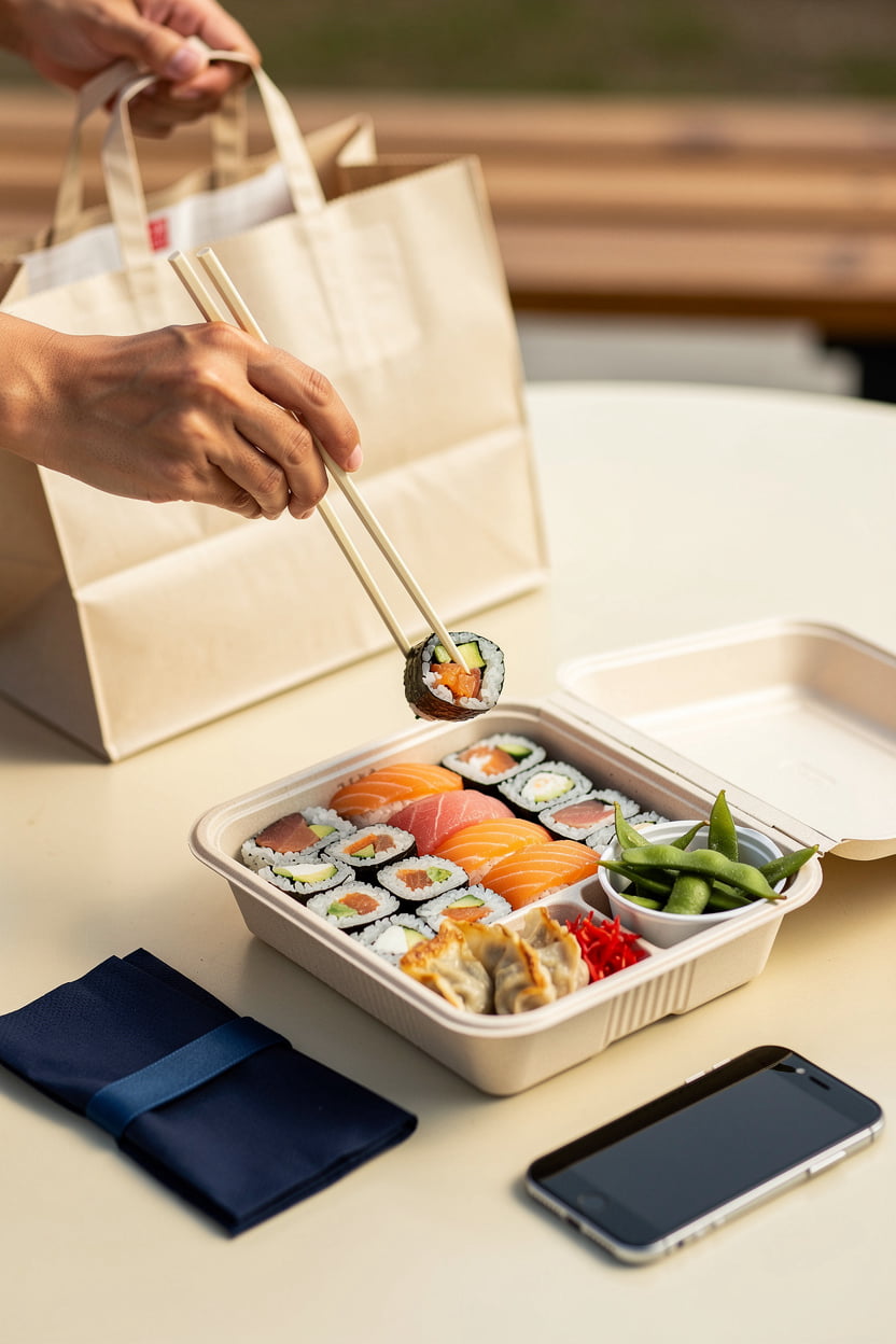 Niban Japanese Restaurant takeout sushi and Japanese comfort food boxes ready for pickup in Clairemont Mesa, San Diego